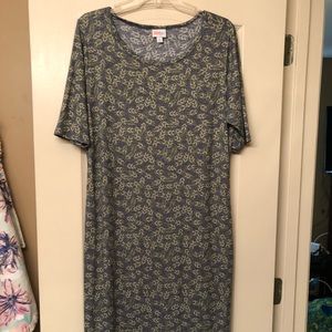 Lularoe Julia dress gray leaf print